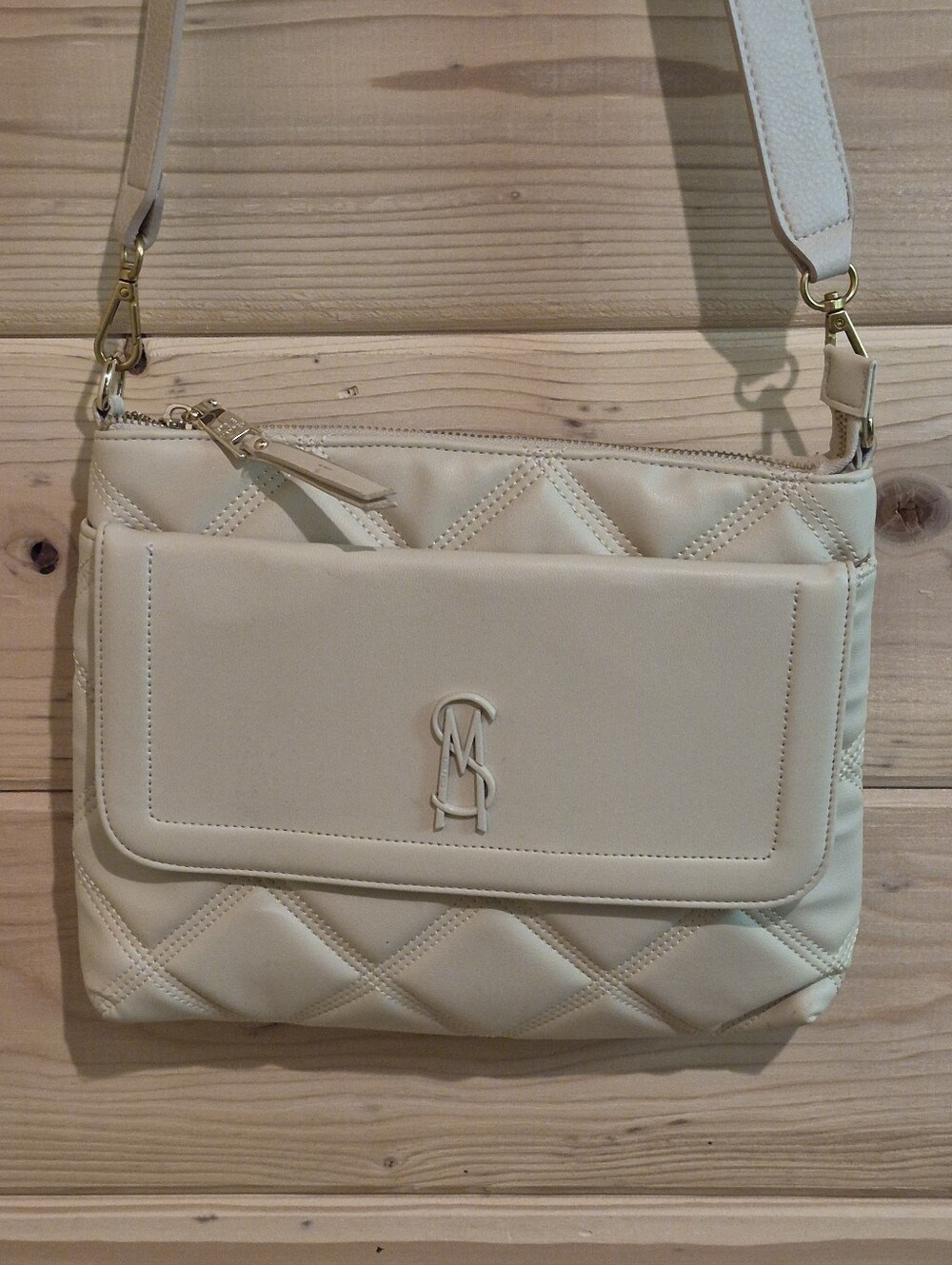 Steve Madden Cream Quilted Crossbody Bag with Gold Hardware